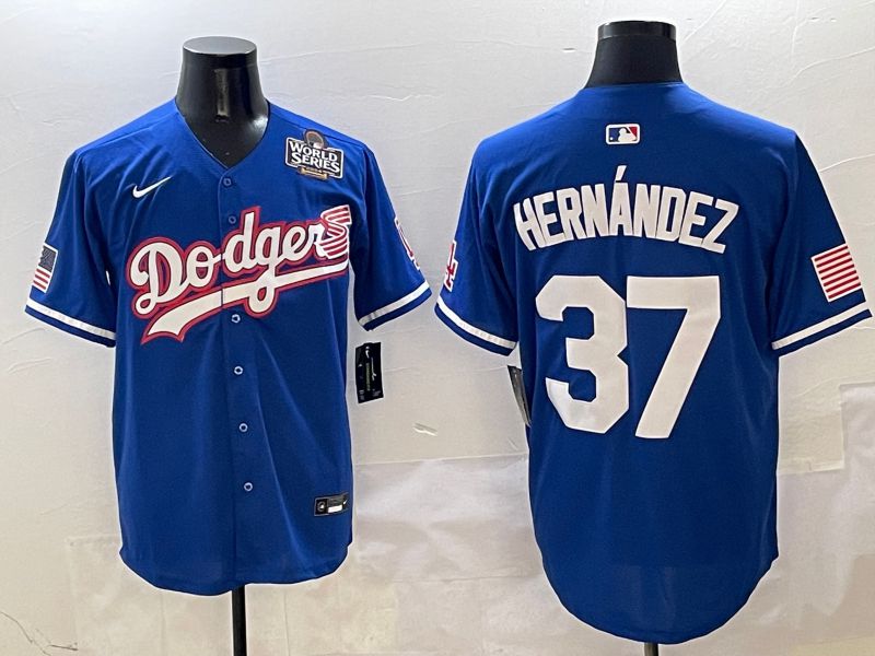 Men Los Angeles Dodgers 37 Hernandez Blue Second generation Joint Name Nike 2025 MLB Jersey style 6